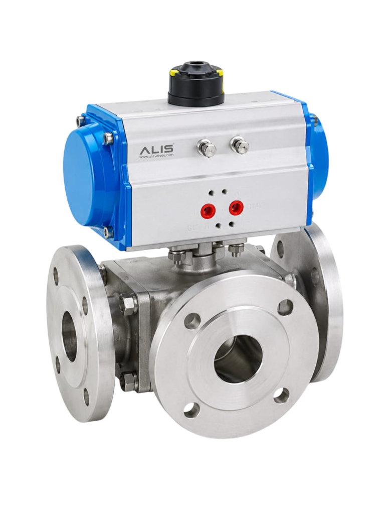 Pneumatic 3 Way Flanged Ball Valve